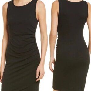 Black Ruched Dress Knit Midi Bodycon XL
